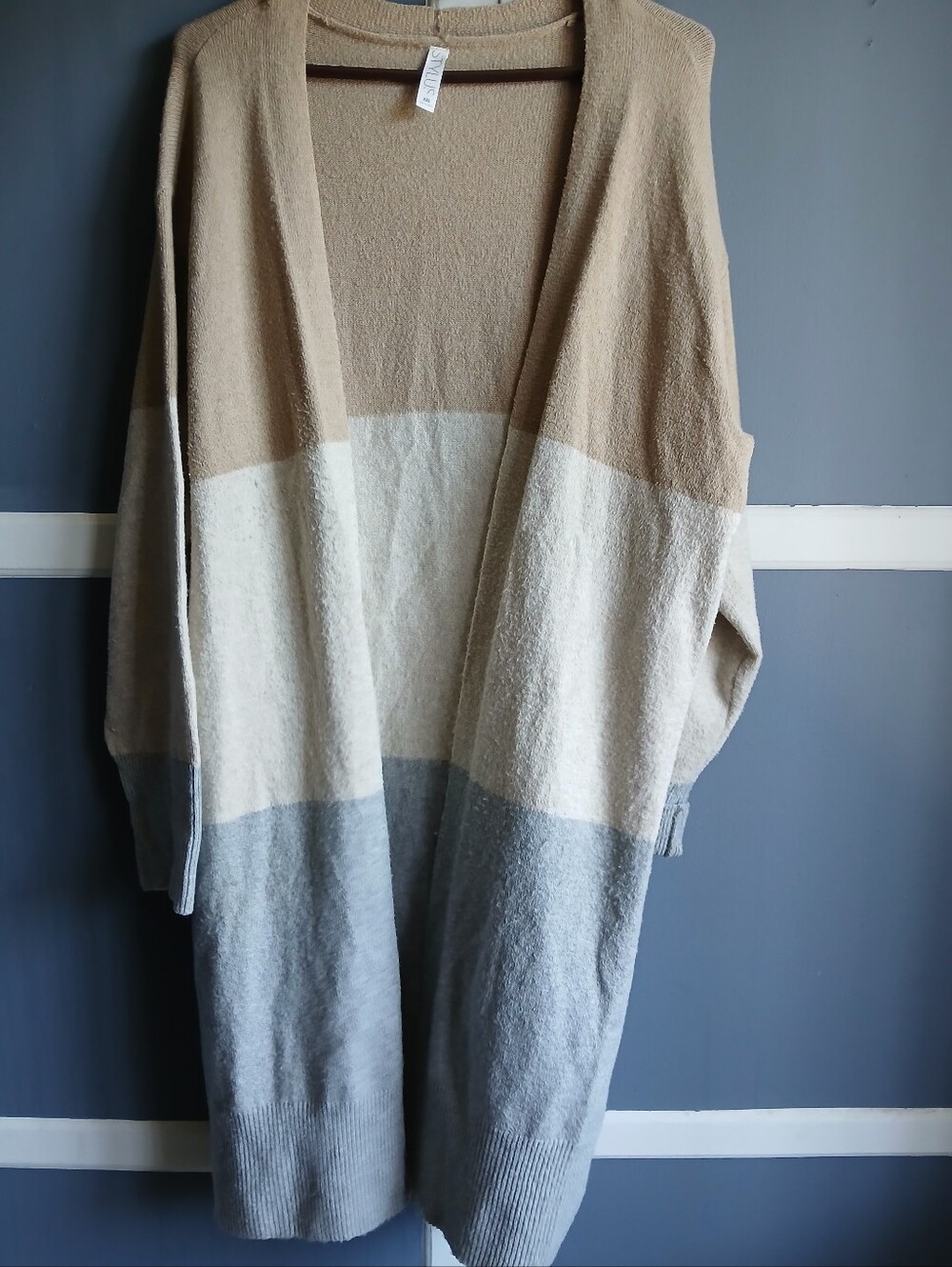 STYLUS Women's Cardigan Size XXL Open Front Long Sleeve 3 Color Stripes